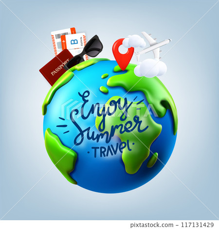 Enjoy summer travel concept. 3d vector banner with lettering label 117131429