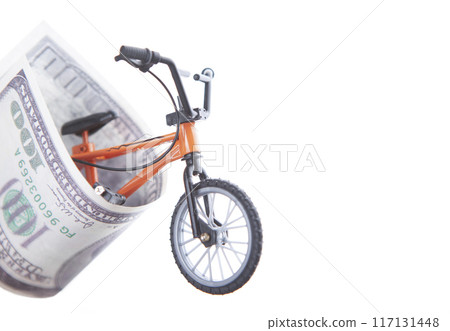 image of bicycle money banknote white background 117131448