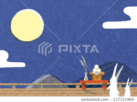 Moon viewing background illustration: Japanese-style watercolor frame Moon viewing background illustration: Japanese-style watercolor frame 117131969