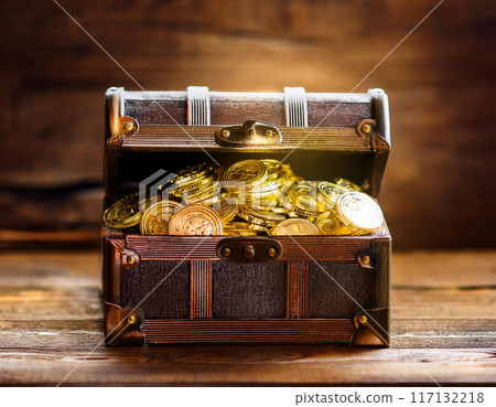 A box full of gold coins A box full of gold coins 117132218