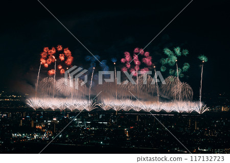 Fireworks dancing in the night sky Fireworks dancing in the night sky 117132723