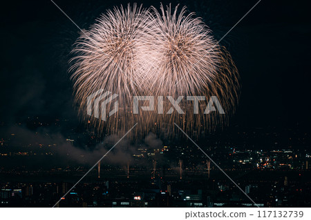 Fireworks dancing in the night sky 117132739