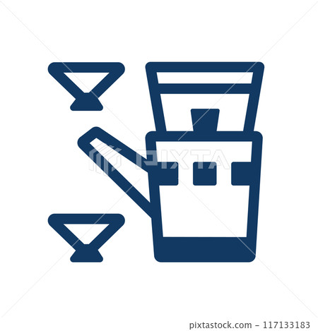 可愛的清酒圖示。新年聖酒和 ochoko 的藍色線條畫的插圖素材。 可愛的清酒圖示。新年聖酒和 ochoko 的藍色線條畫的插圖素材。 117133183