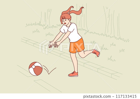 Little girl plays ball on road, putting own life at risk because of lack of parental supervision 117133415