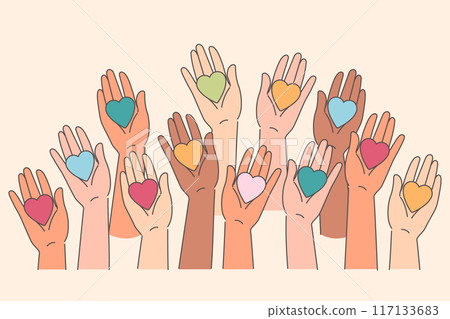 Hearts are in hands of people calling for sustainable development and mutual respect and friendship Hearts are in hands of people calling for sustainable development and mutual respect and friendship 117133683