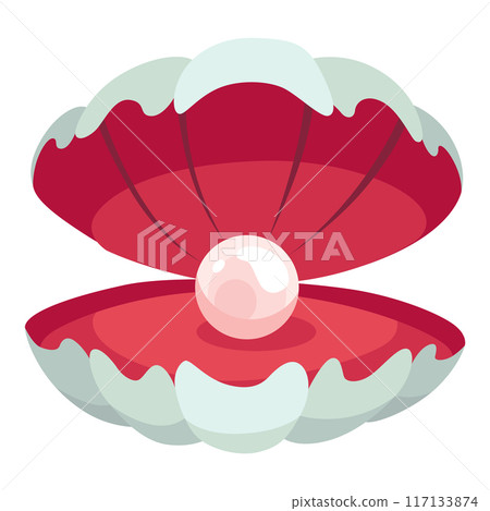 Pearl in seashell. Open seashell scallop and pearl shell icon. Beautiful pearl in clam shell in cartoon flat style. Vector illustration isolated on white background Pearl in seashell. Open seashell scallop and pearl shell icon. Beautiful pearl in clam shell in cartoon flat style. Vector illustration isolated on white background 117133874