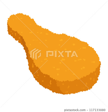 Fried chicken. Crispy fried chicken drumstick isolated on white background. Beautiful delicious in cartoon style. Fresh fast food fry meat 117133880