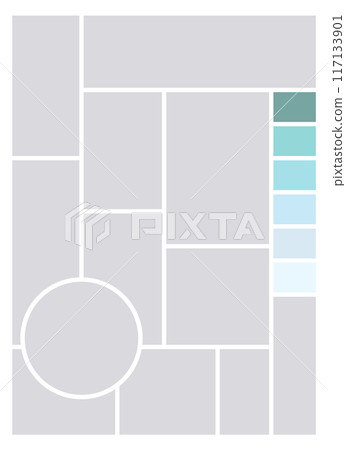 Photo collage template. Album brandboard, set portfolio images. Mood board background. Mosaic picture frame. Gallery banner. Vector illustration 117133901