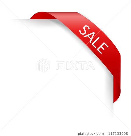 Corner or ribbons icon. Product red banner, price shopping tag. Promotion sale badge, special offer sticker. Discount and price offer concept. Vector sticker template 117133908