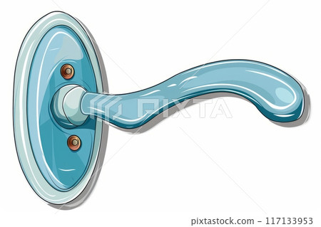 A Close Up View of a Stylish Blue Door Handle in a Modern Interior Setting 117133953