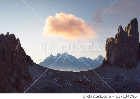 Three Peaks of Lavaredo mountains on autumn season Three Peaks of Lavaredo mountains on autumn season 117134780
