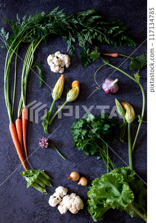 Flat Stacking series assorted green tinted Vegetables, Fresh Organic raw products Flat Stacking series assorted green tinted Vegetables, Fresh Organic raw products 117134785