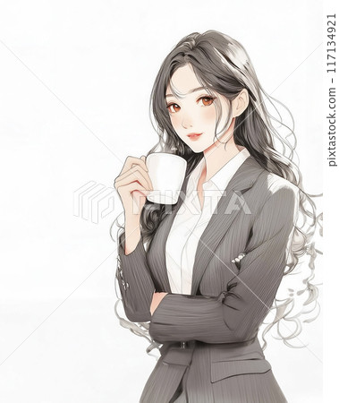 拿著咖啡的美麗女商人圖片素材 117134921