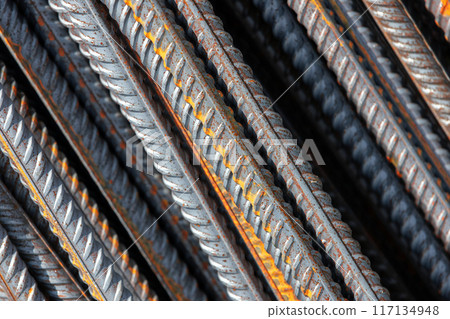 Construction iron rods, abstract industrial photo Construction iron rods, abstract industrial photo 117134948