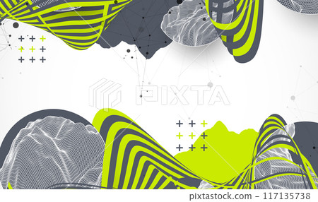 Modern science or technology elements. Trendy abstract background. Cyberspace surface illustration. Hand drawn vector. Modern science or technology elements. Trendy abstract background. Cyberspace surface illustration. Hand drawn vector. 117135738