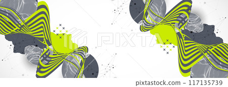 Modern science or technology elements. Trendy abstract background. Cyberspace surface illustration. Hand drawn vector. 117135739