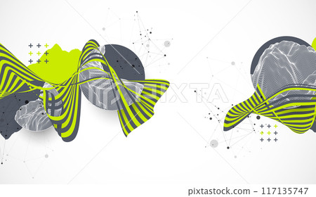 Modern science or technology elements. Trendy abstract background. Cyberspace surface illustration. Hand drawn vector. Modern science or technology elements. Trendy abstract background. Cyberspace surface illustration. Hand drawn vector. 117135747