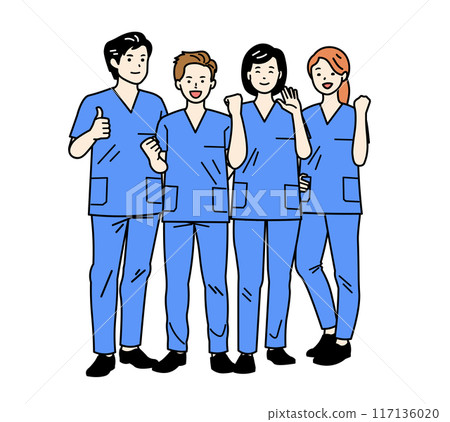 Colleagues in uniform _ scrubs _ whole body Colleagues in uniform _ scrubs _ whole body 117136020