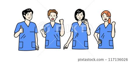 Colleagues in uniform _ scrubs _ upper body 117136026