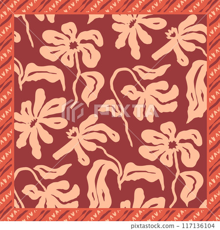 Monochrome peach and red color brush strokes inky flowers scarf or bandana design Monochrome peach and red color brush strokes inky flowers scarf or bandana design 117136104