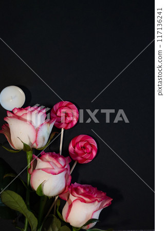Valentine's Day. International Women's Day. Mothers day. Red hearts and craft gifts on a white wooden background. Copy space. 117136241