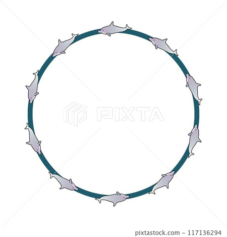 Dolphin circular decorative frame illustration Dolphin circular decorative frame illustration 117136294