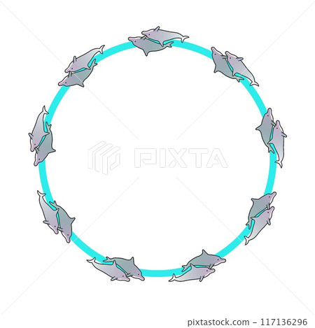 Dolphin circular decorative frame illustration 117136296