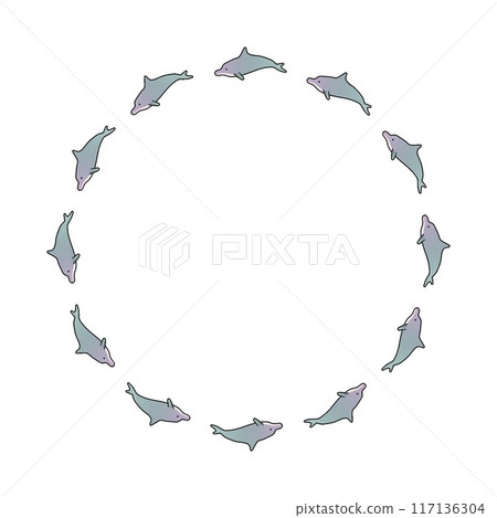Dolphin circular decorative frame illustration Dolphin circular decorative frame illustration 117136304