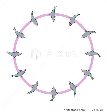 Dolphin circular decorative frame illustration Dolphin circular decorative frame illustration 117136306