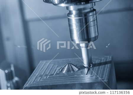 The CNC milling machine rough cutting the injection mold parts by indexable tools. 117136356