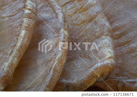 Close-up of Fish Maw Soup or Dried Fish Stomach (Dried Fish Bladder). 117136671