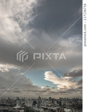 Beautiful Clouds in the Sky over Large Metropolitan City of Bangkok. Beautiful Clouds in the Sky over Large Metropolitan City of Bangkok. 117136738