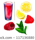 Raspberry cocktail set watercolor 117136880