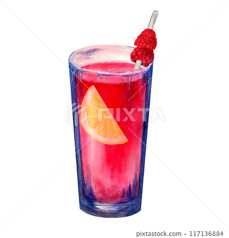Raspberry lemonade watercolor illustration Raspberry lemonade watercolor illustration 117136884