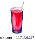 Raspberry lemonade in a glass watercolor illustration 117136887