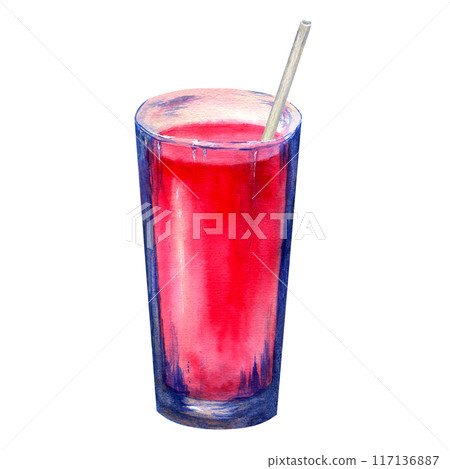 Raspberry lemonade in a glass watercolor illustration Raspberry lemonade in a glass watercolor illustration 117136887