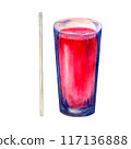 Glass of raspberry lemonade with drinking straw 117136888