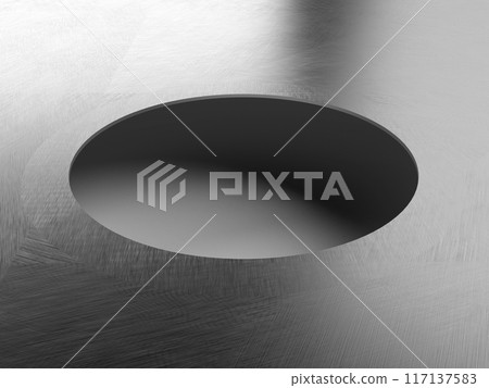 3D illustration of a hole in a metal plate 117137583