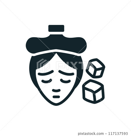 Sick woman suffering from cold and flu with ice pack on head 117137593
