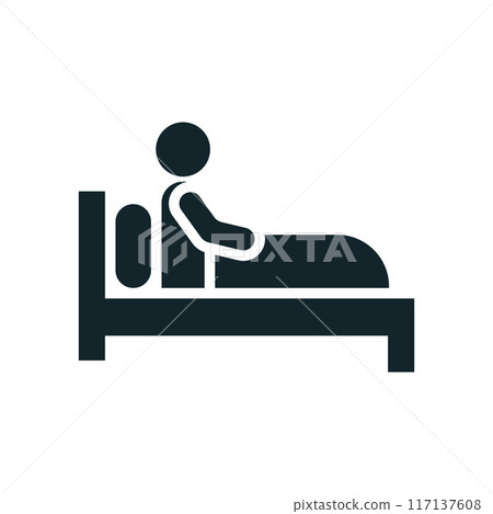 Sick person lying in bed with flu symptoms icon Sick person lying in bed with flu symptoms icon 117137608