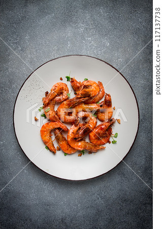 fried tiger prawns, with spices, homemade, top view, fried tiger prawns, with spices, homemade, top view, 117137738