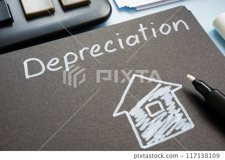 House depreciation concept. Dark notepad with marker. 117138109