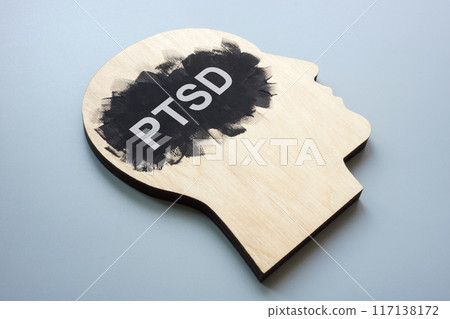Head model with abbreviation PTSD Post-Traumatic Stress Disorder. 117138172