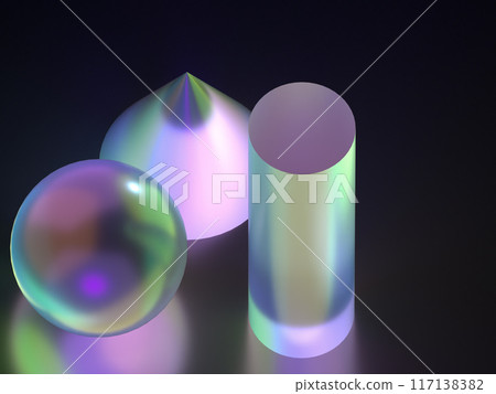 3D illustration of crystal glass illuminated by fantastic light 117138382