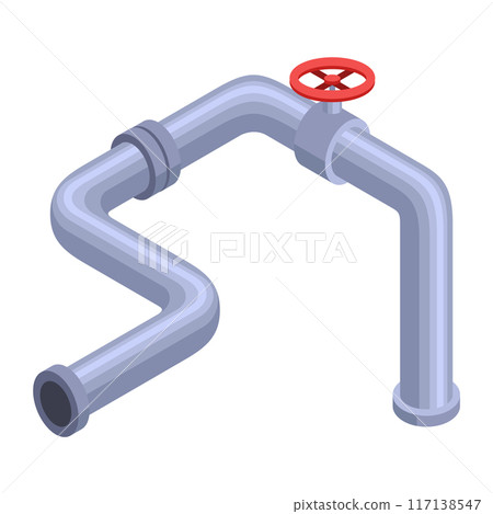 Pipes isometric. Pipe tube for water. Plumbing construction pipeline with serviceable element. 3d industrial water system 117138547