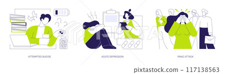 Emergency psychiatry abstract concept vector illustrations. Emergency psychiatry abstract concept vector illustrations. 117138563