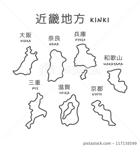 日本近畿地區的簡單地圖插圖 117138599