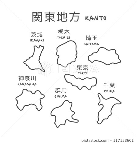 Simple map of the Kanto region of Japan - Illustration 117138601