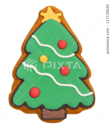 Christmas tree gingerbread cookie isolated on white Christmas tree gingerbread cookie isolated on white 117138684