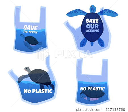 Anti-plastic campaign turtle icons vector set 117138768